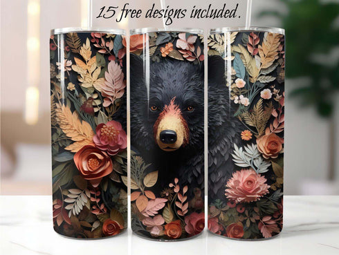 3D Black Bear 20 oz Skinny Tumbler Sublimation Design