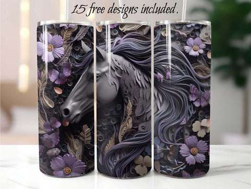 3D Dark Horse Floral 20 oz Skinny Tumbler Sublimation Design