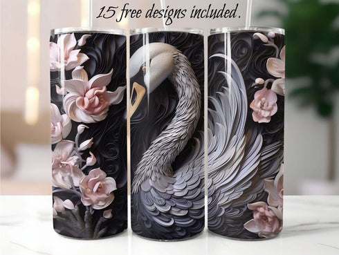 3D Dark Swan 20 oz Skinny Tumbler Sublimation Design