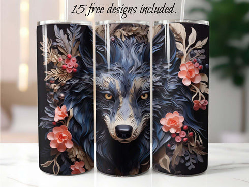 3D Dark Wolf 20 oz Skinny Tumbler Sublimation Design