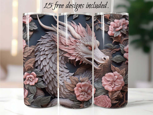 3D Dragon Pink 20 oz Skinny Tumbler Sublimation Design