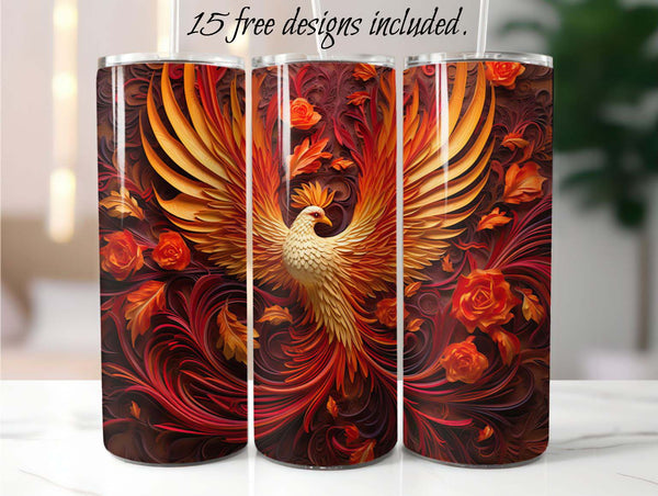 3D Flaming Phoenix 20 oz Skinny Tumbler Sublimation Design