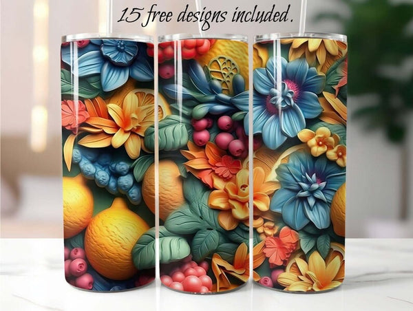 3D Fruit 20 oz Skinny Tumbler Sublimation Design