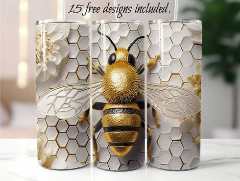 3D Honey Bee 20 oz Skinny Tumbler Sublimation Design