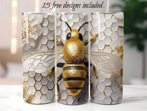 3D Honey Bee 20 oz Skinny Tumbler Sublimation Design