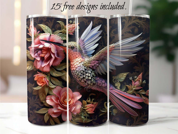 3D Hummingbird 20 oz Skinny Tumbler Sublimation Design