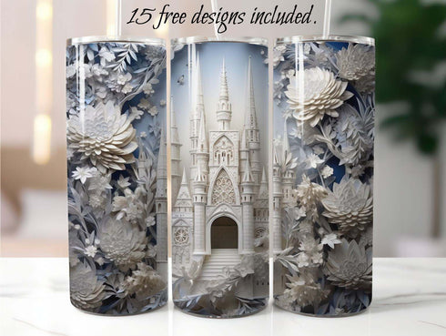 3D Ivory Castle 20 oz Skinny Tumbler Sublimation Design.
