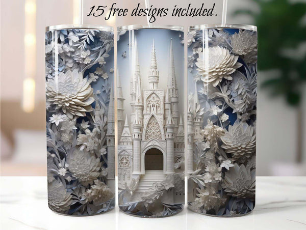3D Ivory Castle 20 oz Skinny Tumbler Sublimation Design.
