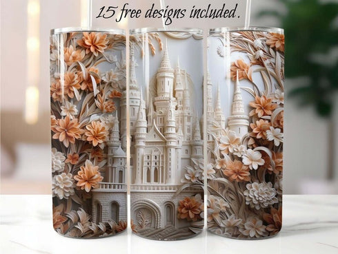 3D Orange Shimmering Castle 20 oz Skinny Tumbler Sublimation Design
