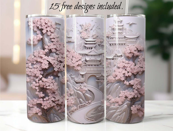 3D Oriental Palace 20 oz Skinny Tumbler Sublimation Design.