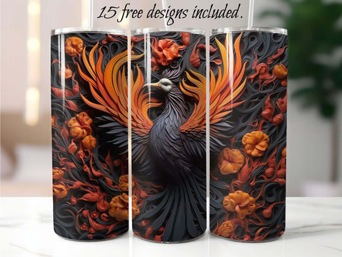 3D Phoenix Rising 20 oz Skinny Tumbler Sublimation Design