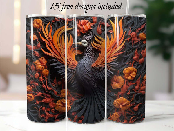 3D Phoenix Rising 20 oz Skinny Tumbler Sublimation Design