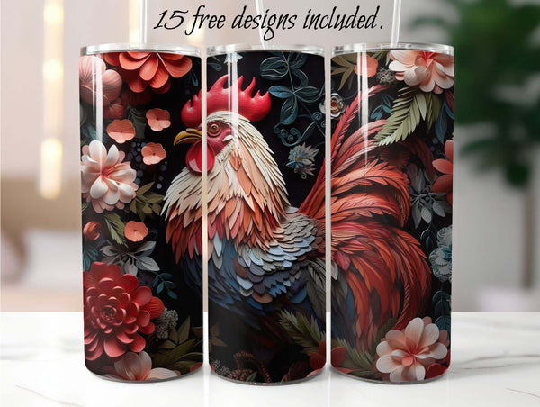 3D Rooster 20 oz Skinny Tumbler Sublimation Design