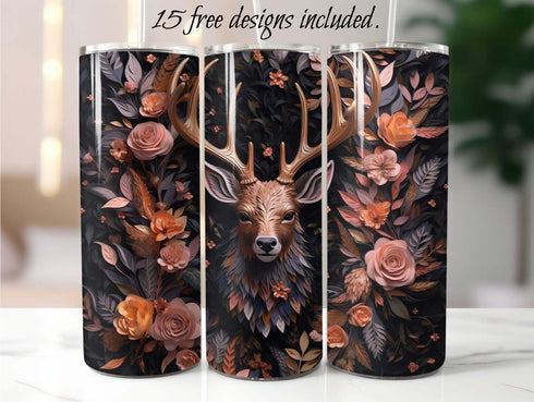 3D Rose Gold Deer 20 oz Skinny Tumbler Sublimation Design