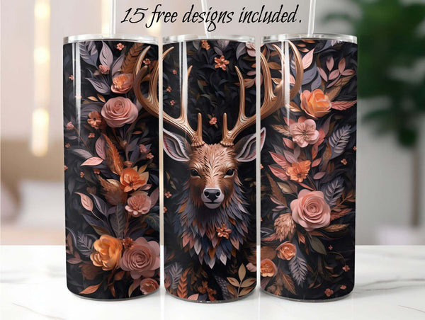 3D Rose Gold Deer 20 oz Skinny Tumbler Sublimation Design