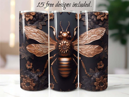 3D Rose Gold Honey Bee 20 oz Skinny Tumbler Sublimation Design