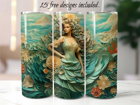 3D Sea Maiden 20 oz Skinny Tumbler Sublimation Design