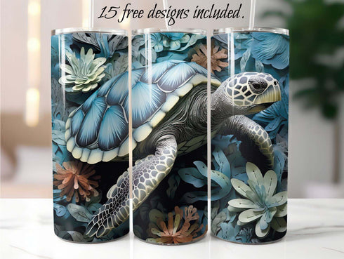 3D Sea Turtle 20 oz Skinny Tumbler Sublimation Design