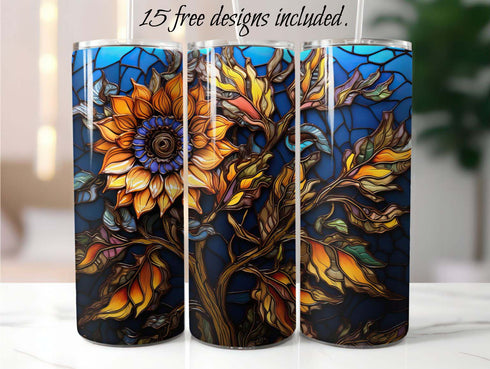 3D Stained Glass Sunflower 20 oz Skinny Tumbler Sublimation Design