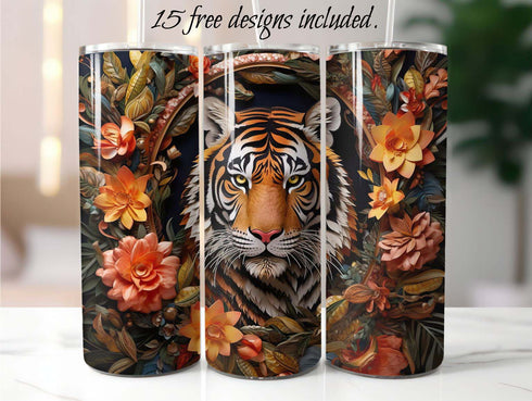 3D Tiger 20 oz Skinny Tumbler Sublimation Design