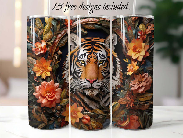 3D Tiger 20 oz Skinny Tumbler Sublimation Design