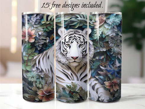 3D White Tiger 20 oz Skinny Tumbler Sublimation Design