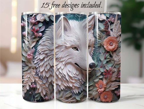 3D White Wolf 20 oz Skinny Tumbler Sublimation Design