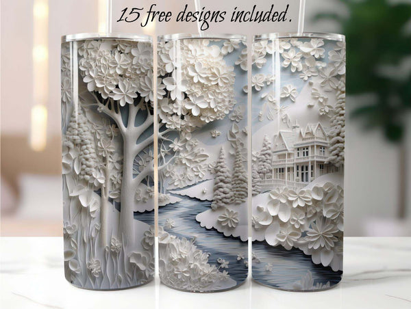 3D Winter River 20 oz Skinny Tumbler Sublimation Design