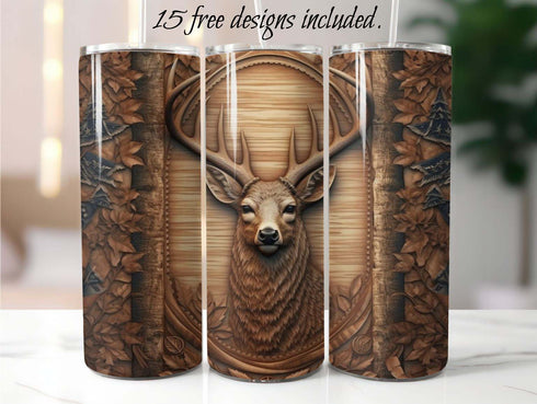 3D Wooden Deer 20 oz Skinny Tumbler Sublimation Design