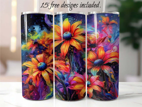 Abstract Colorful Daisies 20 oz Skinny Tumbler Sublimation Design