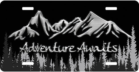 Adventure Awaits Trees License Plate
