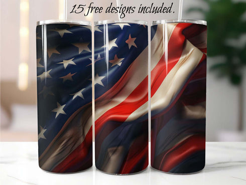 American Flag 20 oz Skinny Tumbler Sublimation Design