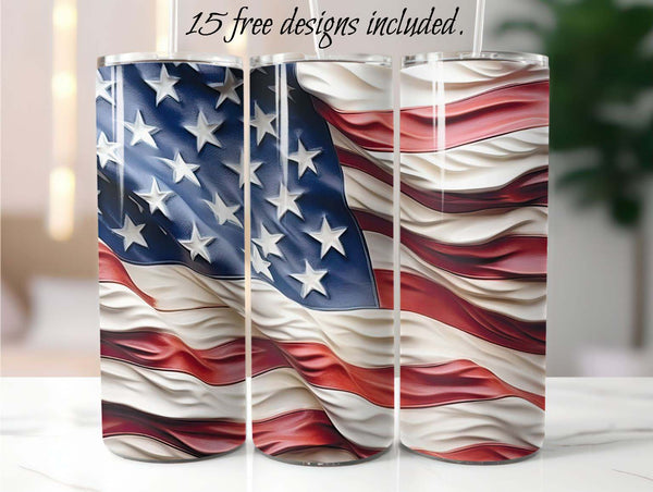 American Flag Leather 20 oz Skinny Tumbler Sublimation Design