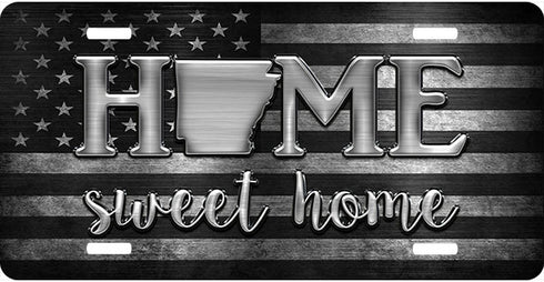 Arkansas Black and Gray Flag Home Sweet Home License Plate