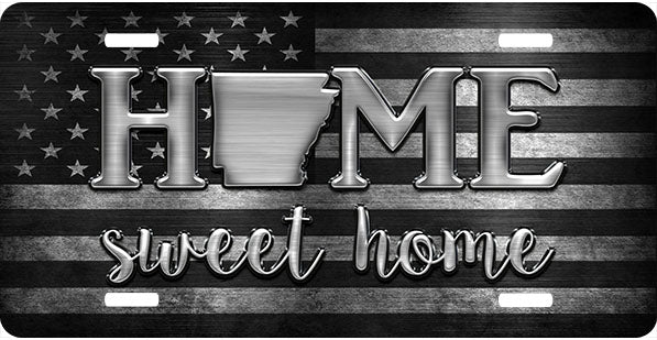 Arkansas Black and Gray Flag Home Sweet Home License Plate