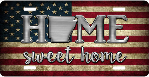 Arkansas Tea Stained Flag Home Sweet Home License Plate