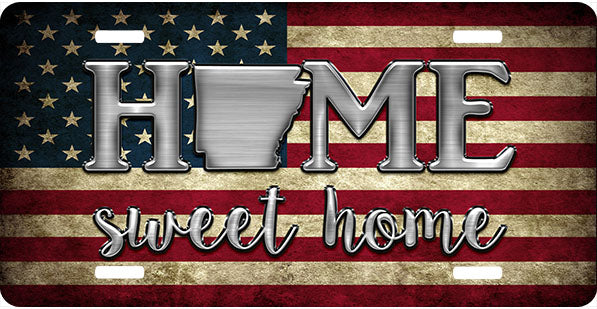 Arkansas Tea Stained Flag Home Sweet Home License Plate