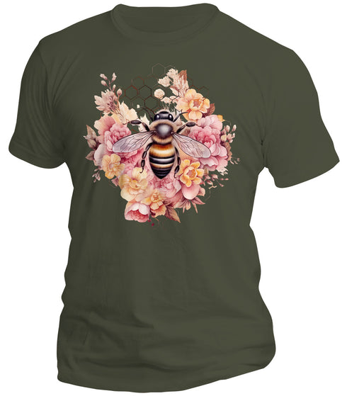 Honey Bee and Pink Flowers T-Shirt