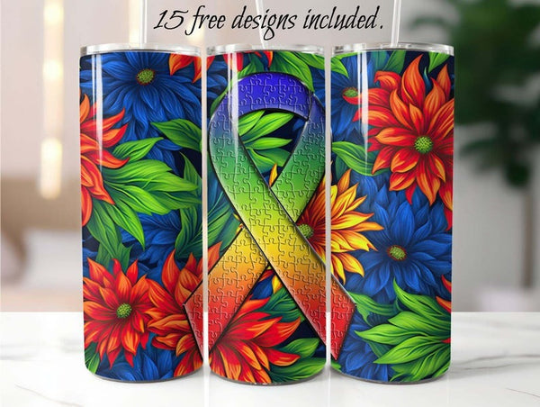 Autism Awareness 20 oz Skinny Tumbler Sublimation Design