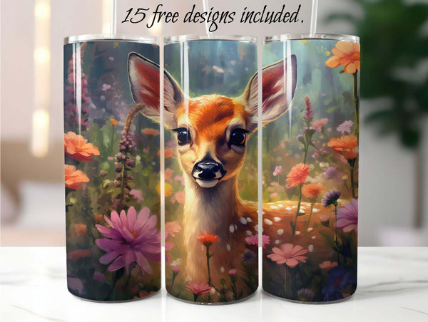 Baby Deer 20 oz Skinny Tumbler Sublimation Design