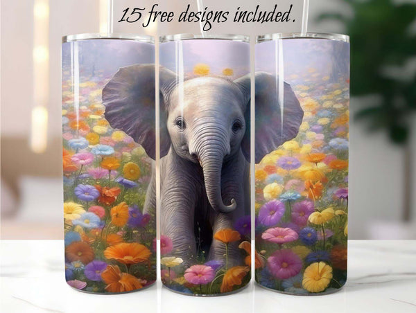 Baby Elephant 20 oz Skinny Tumbler Sublimation Design