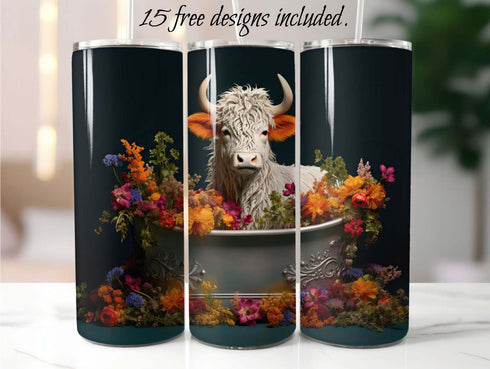 Baby Highland Cow Tub 20 oz Skinny Tumbler Sublimation Design