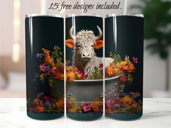 Baby Highland Cow Tub 20 oz Skinny Tumbler Sublimation Design