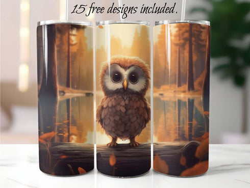 Baby Owl 20 oz Skinny Tumbler Sublimation Design