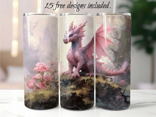 Baby Pink Dragon 20 oz Skinny Tumbler Sublimation Design