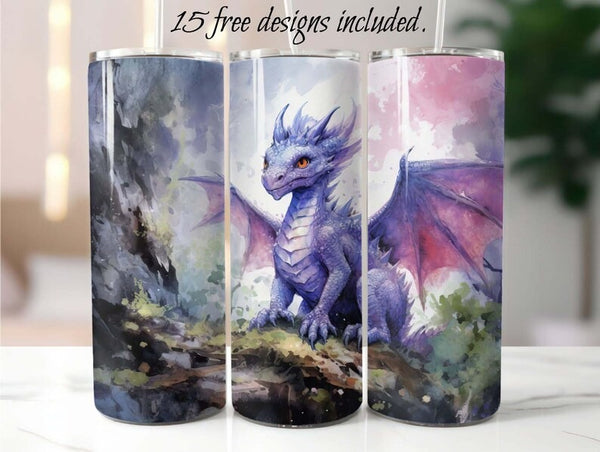 Baby Purple Dragon 20 oz Skinny Tumbler Sublimation Design