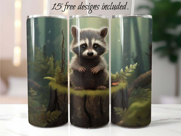 Baby Raccoon 20 oz Skinny Tumbler Sublimation Design