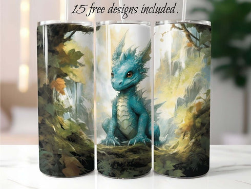 Baby Teal Dragon 20 oz Skinny Tumbler Sublimation Design