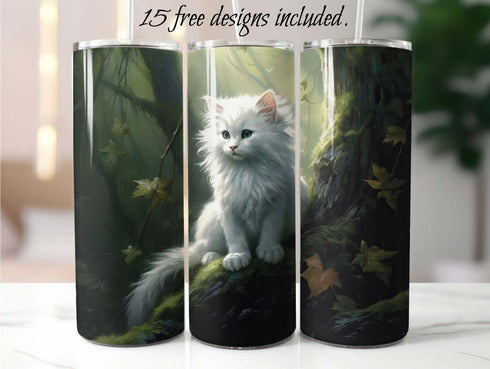 Baby White Cat 20 oz Skinny Tumbler Sublimation Design