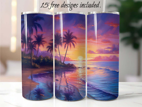 Tropical Beach 20 oz Skinny Tumbler Sublimation Design